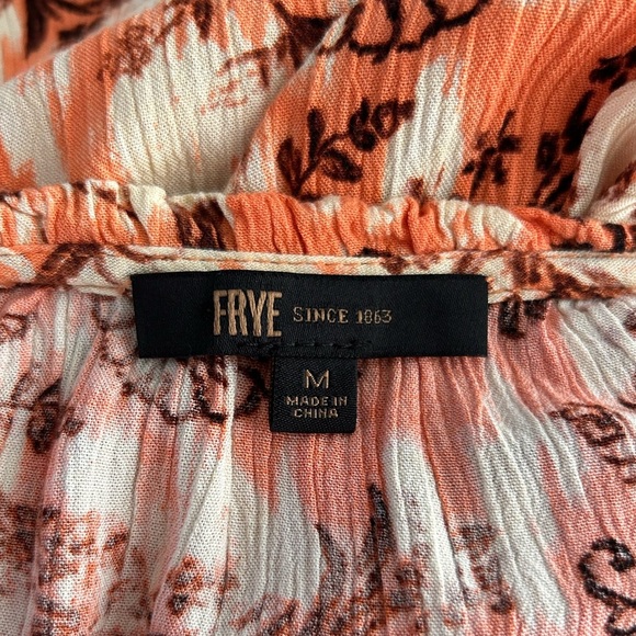 Frye Ruffle Neck Button Front Orange Floral Long Sleeve Mini Dress Size M - Picture 7 of 9